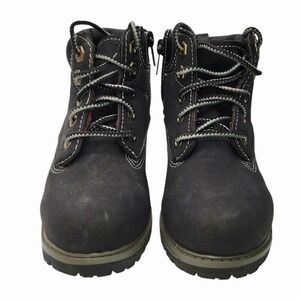 Toddler Black Hiking Boots Size 9 Side Zip Lace-Up Outdoor Shoes